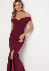 Bordowa Sukienka Maxi na Szerokich Ramiączkach Joconda. Czerwone sukienki Born2be, l, bez wzorów, bez kołnierzyka, bez ramiączek, maxi, rozkloszowane. Za 139.99 zł.
