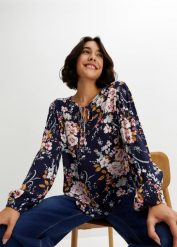 Bluzka z czystej wiskozy. Niebieskie bluzki bonprix, bez wzorów, z wiskozy, bez kołnierzyka, bez ramiączek. Za 92.99 zł.