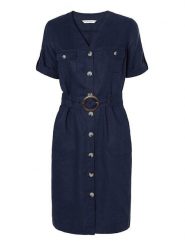 TATUUM Sukienka "Soforia" w kolorze granatowym rozmiar: 40. Niebieskie sukienki Tatuum, bez wzorów, ze lnu, bez kołnierzyka, bez ramiączek, midi. Za 240.99 zł.