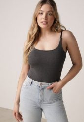 Szary Wiskozowy Top z Podwójnymi Ramiączkami Hendrea. Szare topy Born2be, m, bez wzorów, z jeansu, bez kołnierzyka, bez ramiączek. Za 59.99 zł.