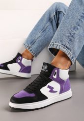 Fioletowo-Białe Sneakersy Aura. Fioletowe obuwie sportowe Renee, z jeansu, bez zapięcia, trekkingowe. Za 19.99 zł.