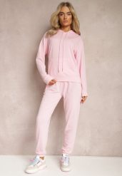 Jasnoróżowy Klasyczny Komplet Dresowy z Bluzą Kangurką i Spodniami Typu Jogger Salevia. Czerwone bluzy Renee, m, bez wzorów, z dresówki, bez kaptura. Za 69.99 zł.