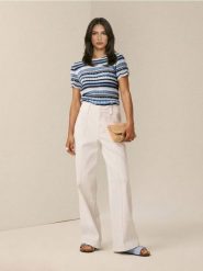 Jeansy wide leg comfort z przeszyciami - biały. Białe jeansy Sinsay, bez wzorów. Za 69.99 zł.