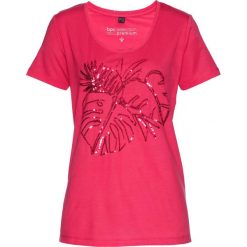 T-shirt z cekinami bonprix różowy hibiskus. Czerwone t-shirty bonprix, bez wzorów, bez kołnierzyka, bez ramiączek. Za 37.99 zł.