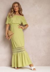Zielona Sukienka Maxi Hiszpanka z Wiskozy Millore. Zielone sukienki Renee, l, z aplikacjami, z wiskozy, bez kołnierzyka, bez ramiączek, maxi. Za 54.99 zł.