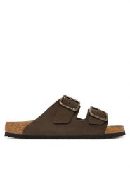 Birkenstock Klapki Arizona Wire Buckle 1032761 Beżowy ciemny. Brązowe klapki Birkenstock, bez wzorów, z nubiku, bez obcasa. Za 674.99 zł.