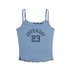 Kobiece top z koronki z wzorem Superdry Athletic. Niebieskie koszulki sportowe Superdry, bez wzorów, z koronki, bez ramiączek. Za 119.30 zł.