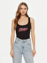 Guess Top W5RP03 KA0H1 Czarny Regular Fit. Czarne topy Guess, xs, z aplikacjami, z bawełny, bez kołnierzyka, bez ramiączek. Za 129.99 zł.