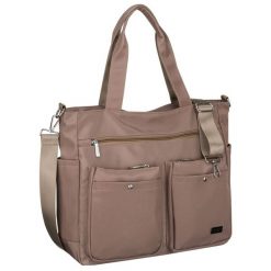 Beżowa torba damska z przegrodą na laptopa wykonana z poliestru - Peterson. Brązowe torby na laptopa Peterson, bez wzorów. Za 89.99 zł.