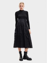 Desigual Sukienka codzienna 23WWVWAD Czarny Regular Fit. Czarne sukienki Desigual, na co dzień, s, bez wzorów, z syntetyku, bez kołnierzyka, bez ramiączek, proste. Za 399.99 zł.
