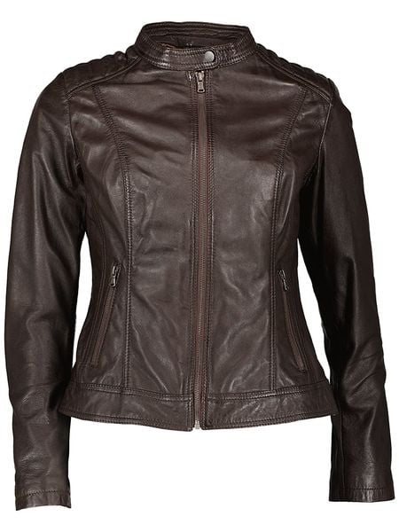 7eleven Skórzana kurtka "Merryl" w kolorze ciemnobrązowym rozmiar: 38. Brązowe kurtki 7eleven, bez wzorów, ze skóry, bez kaptura. Za 502.76 zł.