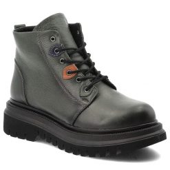Zielone Botki Artiker Skórzane Obuwie Damskie. Zielone botki Artiker, bez wzorów, ze skóry, bez obcasa, na platformie, bez zapięcia. Za 322.99 zł.