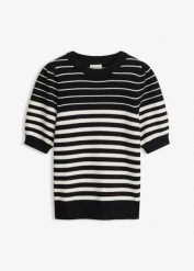 Sweter z rękawami balonowymi. Brązowe swetry bonprix, bez wzorów, bez ramiączek. Za 107.99 zł.