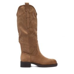 Kowbojki JENNY. Brązowe kozaki Jenny, bez obcasa, na płaskiej podeszwie, bez zapięcia. Za 229.99 zł.