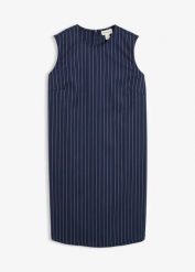 Sukienka mini w prążki, z mieszanki wiskozy. Niebieskie sukienki bonprix, bez wzorów, prążkowane, bez kołnierzyka, bez ramiączek, mini. Za 179.99 zł.