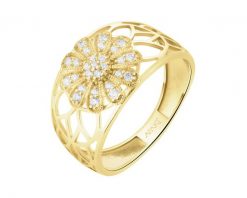 Złoty pierścionek z cyrkoniami - kwiat. Żółte pierścionki Apart, z cyrkonią, złote. Za 1,449.00 zł.
