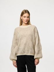 Pieces Sweter "Pcjenna" w kolorze kremowym rozmiar: L. Brązowe swetry Pieces, l, bez wzorów, ze splotem, bez ramiączek. Za 121.45 zł.