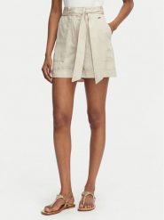 Guess Szorty materiałowe W5GD1R WG4C2 Beżowy jasny Regular Fit. Brązowe szorty Guess, z aplikacjami, z lyocellu. Za 294.99 zł.