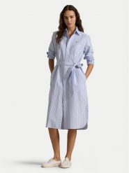 Polo Ralph Lauren Sukienka koszulowa 211959901001 Błękitny Regular Fit. Niebieskie sukienki Polo Ralph Lauren, bez wzorów, z bawełny, bez kołnierzyka, bez ramiączek, koszulowe. Za 779.99 zł.
