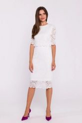 Elegancka ołówkowa dwuczęściowa sukienka koronkowa ecru. Sukienki Stylove, na imprezę, xl, bez wzorów, z koronki, eleganckie, bez kołnierzyka, bez ramiączek, mini, dopasowane. Za 509.00 zł.