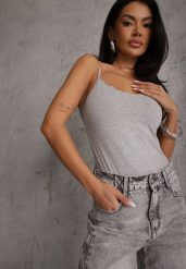 Ciemnoszary Bawełniany Top Bieliźniany z Koronką przy Dekolcie Berinda. Szare topy Renee, m, bez wzorów, z bawełny, bez kołnierzyka, bez ramiączek. Za 39.99 zł.