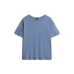 T-shirt damski z opadającymi ramionami Superdry Studios. Niebieskie t-shirty Superdry, bez wzorów, bez kołnierzyka, bez ramiączek. Za 122.25 zł.