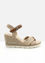 Sandały Tom Tailor, na koturnie o wyglądzie plecionki. Brązowe sandały bonprix, bez wzorów, bez obcasa, na koturnie, bez zapięcia. Za 249.99 zł.