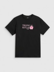 4F T-shirt loose z nadrukiem damski - czarny M. Czarne koszulki sportowe 4f, bez wzorów, z bawełny, bez ramiączek, trekkingowe. Za 79.99 zł.