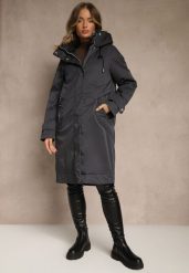Granatowa Kurtka Parka o Pudełkowym Kroju z Kapturem i Kieszeniami Kaionna. Niebieskie kurtki Renee, na zimę, l, z jeansu, z kapturem. Za 369.99 zł.