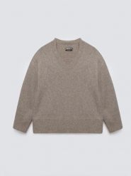 Sweter damski v-neck z dodatkiem wełny brązowy Violina 804. Brązowe swetry Big Star, l, bez wzorów, z dzianiny, bez ramiączek. Za 229.99 zł.