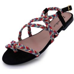 Sandały letnie Tamiko damskie rozmiar 38 – czarne z akcentem magenta. Czerwone sandały ZIKKO, bez wzorów, bez obcasa, bez zapięcia. Za 150.99 zł.