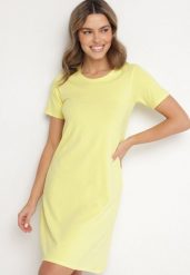 Żółta Bawełniana Sukienka o Kroju Typu T-shirt Nilisea. Żółte sukienki Born2be, l, bez wzorów, z bawełny, bez kołnierzyka, bez ramiączek, mini. Za 34.99 zł.
