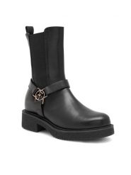 Eva Minge Sztyblety SPEZIA-01 Czarny. Czarne botki Eva Minge, bez wzorów, ze skóry, bez obcasa, na płaskiej podeszwie, bez zapięcia. Za 234.99 zł.