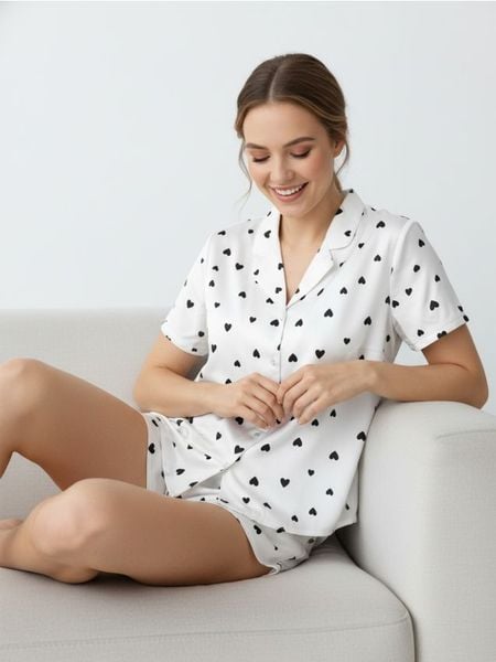 Piżama dwuczęściowa w serca - biały. Białe piżamy Sinsay, bez wzorów, bez ramiączek. Za 59.99 zł.