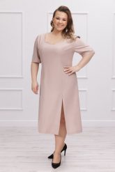 Elegancka beżowa koktajlowa sukienka Helen XXL OVERSIZE WIOSNA. Brązowe sukienki Moda Size Plus Iwanek, na wiosnę, s, bez wzorów, z elastanu, eleganckie, bez kołnierzyka, bez ramiączek, mini, oversize. Za 279.90 zł.
