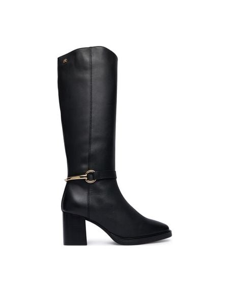 Tommy Hilfiger Kozaki Th Stud Heel Riding Knee Boot FW0FW09551 Czarny. Czarne kozaki TOMMY HILFIGER, ze skóry, bez obcasa, na słupku, bez zapięcia. Za 1,099.00 zł.