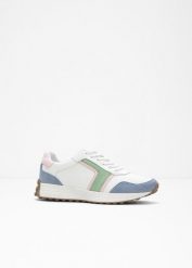 Sneakersy z profilowaną podeszwą. Białe obuwie sportowe bonprix, bez zapięcia. Za 124.99 zł.