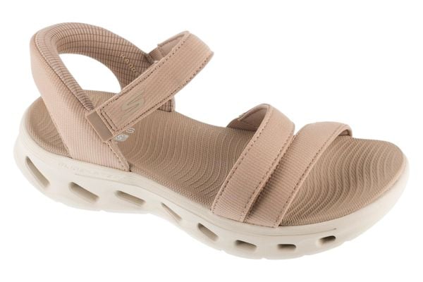 Sandały damskie, Slip-Ins: GO Walk Glide-Step 2.0 Sandal - Ella. Brązowe sandały Skechers, bez wzorów, z materiału, sportowe, bez obcasa, bez zapięcia. Za 379.99 zł.