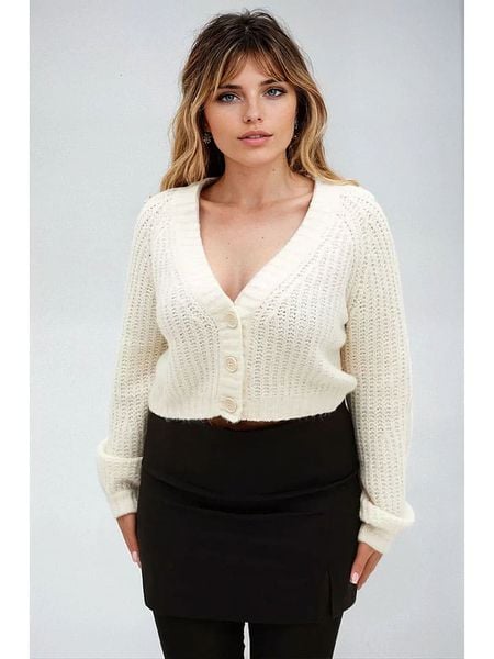 Monki Kardigan w kolorze kremowym rozmiar: XL. Brązowe kardigany Monki, xl, bez wzorów, z wełny. Za 61.60 zł.