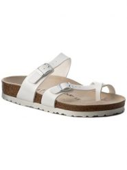 Birkenstock Japonki Mayari 0071051 Biały. Białe klapki Birkenstock, bez wzorów, ze skóry, bez obcasa. Za 249.99 zł.