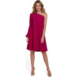 Asymetryczna sukienka na jedno ramię trapezowa fioletowa. Fioletowe sukienki Sukienki.shop, na imprezę, s, bez wzorów, wizytowe, z asymetrycznym kołnierzem, bez ramiączek, asymetryczne. Za 289.00 zł.
