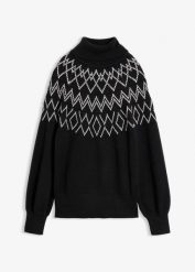 Sweter w norweski wzór. Czarne swetry bonprix, bez wzorów, bez ramiączek. Za 129.99 zł.