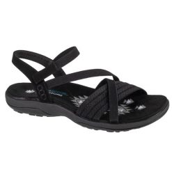Sandały damskie, Reggae Slim - Summer Heat Sandals. Czarne sandały Skechers, bez wzorów, bez obcasa, bez zapięcia. Za 249.99 zł.