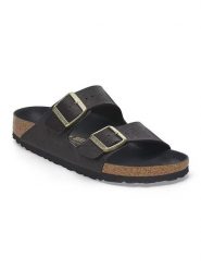 Birkenstock Klapki "Arizona" w kolorze czarnym rozmiar: 37. Czarne klapki Birkenstock, bez wzorów, z otwartym noskiem, bez obcasa. Za 350.56 zł.