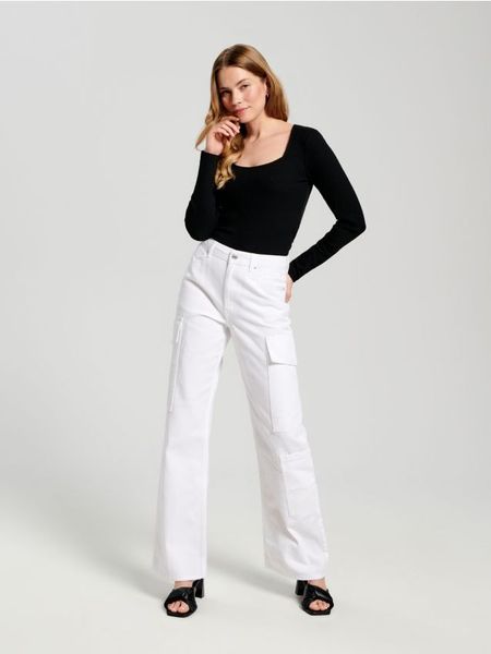 Jeansy wide leg high waist - biały. Białe jeansy Sinsay, l, bez wzorów, z podwyższonym stanem. Za 99.99 zł.