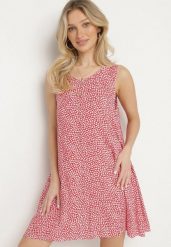 Czerwona Bawełniana Rozkloszowana Sukienka Ozdobiona Kwiatami i Guzikami Lisavella. Czerwone sukienki Born2be, na co dzień, na lato, l, bez wzorów, z bawełny, eleganckie, bez kołnierzyka, bez ramiączek, mini, rozkloszowane. Za 34.99 zł.