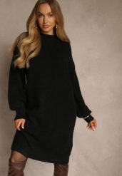 Czarna Dzianinowa Sukienka z Dodatkiem Wełny o Pudełkowym Kroju Nesava. Czarne sukienki Renee, na co dzień, bez wzorów, z dzianiny, bez kołnierzyka, bez ramiączek, midi, proste. Za 139.99 zł.