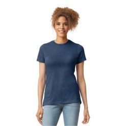 Koszulka Damska Softstyle CVC. Niebieskie bluzki GILDAN, xl, bez wzorów, sportowe, bez kołnierzyka, bez ramiączek. Za 34.99 zł.
