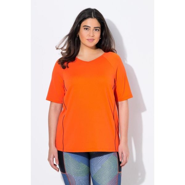 Damskie T-shirt ochrona UV 50+ dekolt w serek rękaw 1/2. Czerwone koszulki sportowe Ulla Popken, bez wzorów, z elastanu, bez ramiączek. Za 176.99 zł.