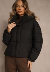 Czarna Kurtka Puffer z Pikowaniem Kapturem i Kieszonką przy Rękawie Galeida. Czarne kurtki narciarskie Renee, l, bez wzorów, z jeansu, narciarskie. Za 149.99 zł.